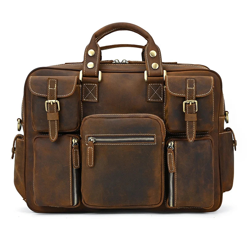 Fashion Natural Leather Men Briefcases With Shoulder Strap Mans Laptop Notebook Hand Bag 2019 New Business Briefcase Bag