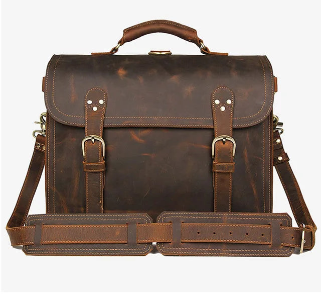 Men Thick Crazy Horse Leather Laptop Rucksack Large Capacity Genuine Leather