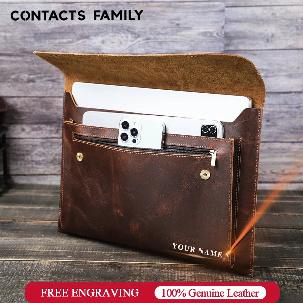 CONTACTS FAMILY Genuine Leather Laptop Case For Macbook Air m4 m3 m2 pro 13 15 Macbook pro 14 16 inch Case Notebook Sleeve Bag