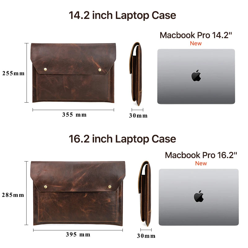 CONTACTS FAMILY Genuine Leather Laptop Case For Macbook Air m4 m3 m2 pro 13 15 Macbook pro 14 16 inch Case Notebook Sleeve Bag