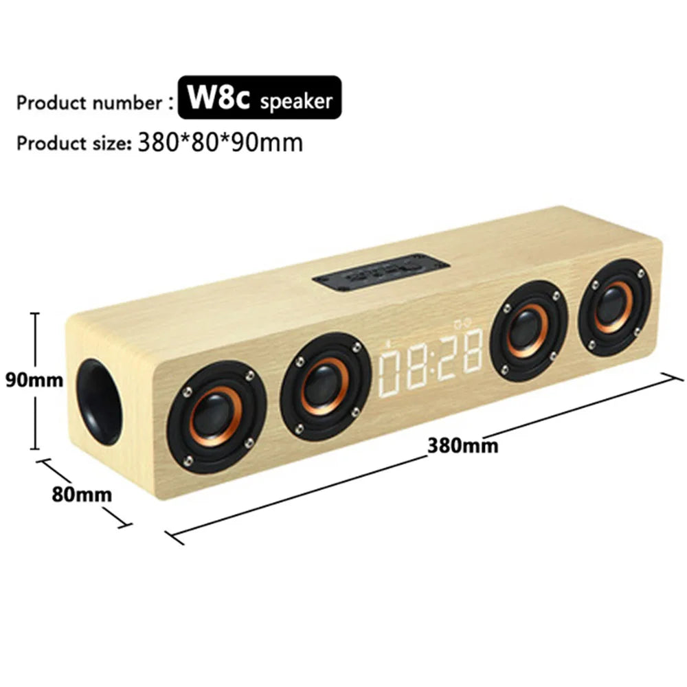 Wooden Bluetooth Speaker Portable Wireless Subwoofer Clock Soundbox Home Computer Echo Wall Soundbar HiFi Stereo TF AUX U Disk