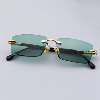 Vintage Rimless Sunglasses Men Natural Crystal Stone Sun Glasses Women Retro Green Lens Sunglass Goggles UV400 Oculos De Sol