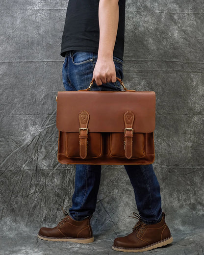 Vintage Men Briefcase Crazy Horse Genuine Leather Man Male Laptop Handbag Large Shoulder Messenger Portfolio Bag Business Case