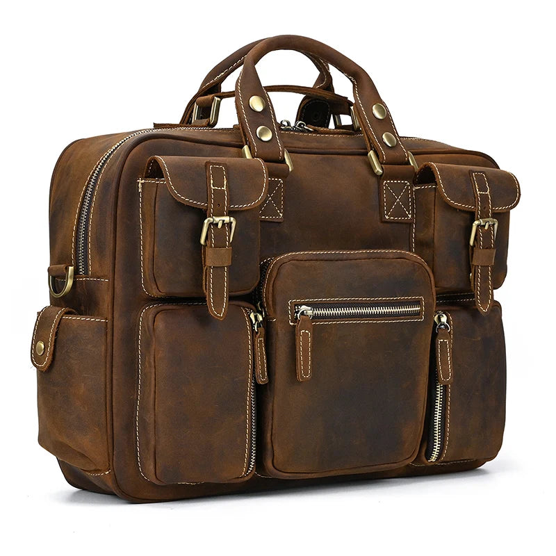 Fashion Natural Leather Men Briefcases With Shoulder Strap Mans Laptop Notebook Hand Bag 2019 New Business Briefcase Bag