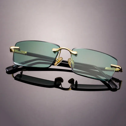 Vintage Rimless Sunglasses Men Natural Crystal Stone Sun Glasses Women Retro Green Lens Sunglass Goggles UV400 Oculos De Sol