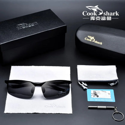 Cook Shark 2020 new aluminum magnesium sunglasses men's sunglasses HD polarized driving driver glasses tide