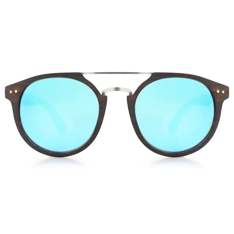 Vintage Round Wood Sunglasses For Men Women High Quality Polarized Blue Mirrored Lens UV400 Classic Sun Glasses