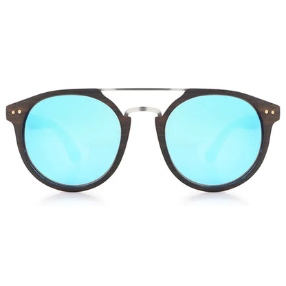 Vintage Round Wood Sunglasses For Men Women High Quality Polarized Blue Mirrored Lens UV400 Classic Sun Glasses