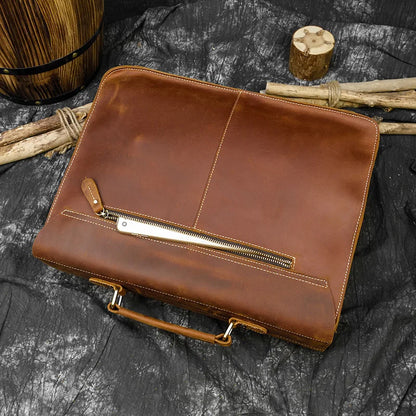 Vintage Men Briefcase Crazy Horse Genuine Leather Man Male Laptop Handbag Large Shoulder Messenger Portfolio Bag Business Case