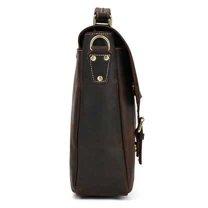 Newsbirds Leather Briefcase Shoulder Bag Vintage Style Men's Crossbody Bags For A4 Books Messenger For Men Women Handbags