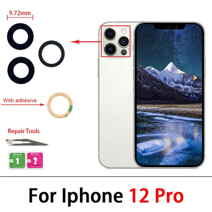 5Pcs/Lot，New Back Rear Camera Glass Lens Cover With Adhesive Replacement Repair For iPhone 11 12 13 14 Pro Max mini 15 Plus