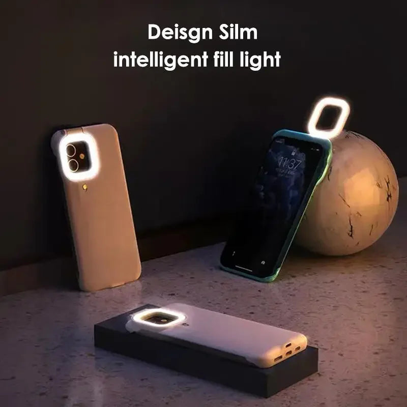 For IPhone 12 Pro 11 Ring Light Flash Mobile Phone Case Fill Lights Stable Flashlight Beauty Selfie Live Protective Sleeve Cover