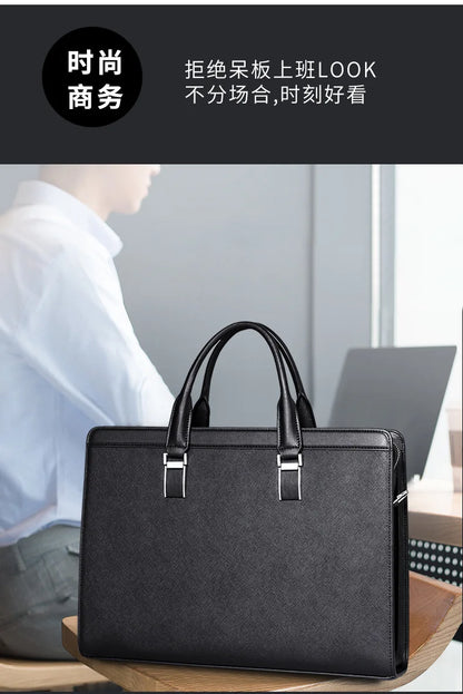 OYIXINGER Men's Leather Business Briefcase Bag Female Casual Handbag Cowhide Computer Bag 14 Inch Laptop Bags Man's Nice Gift