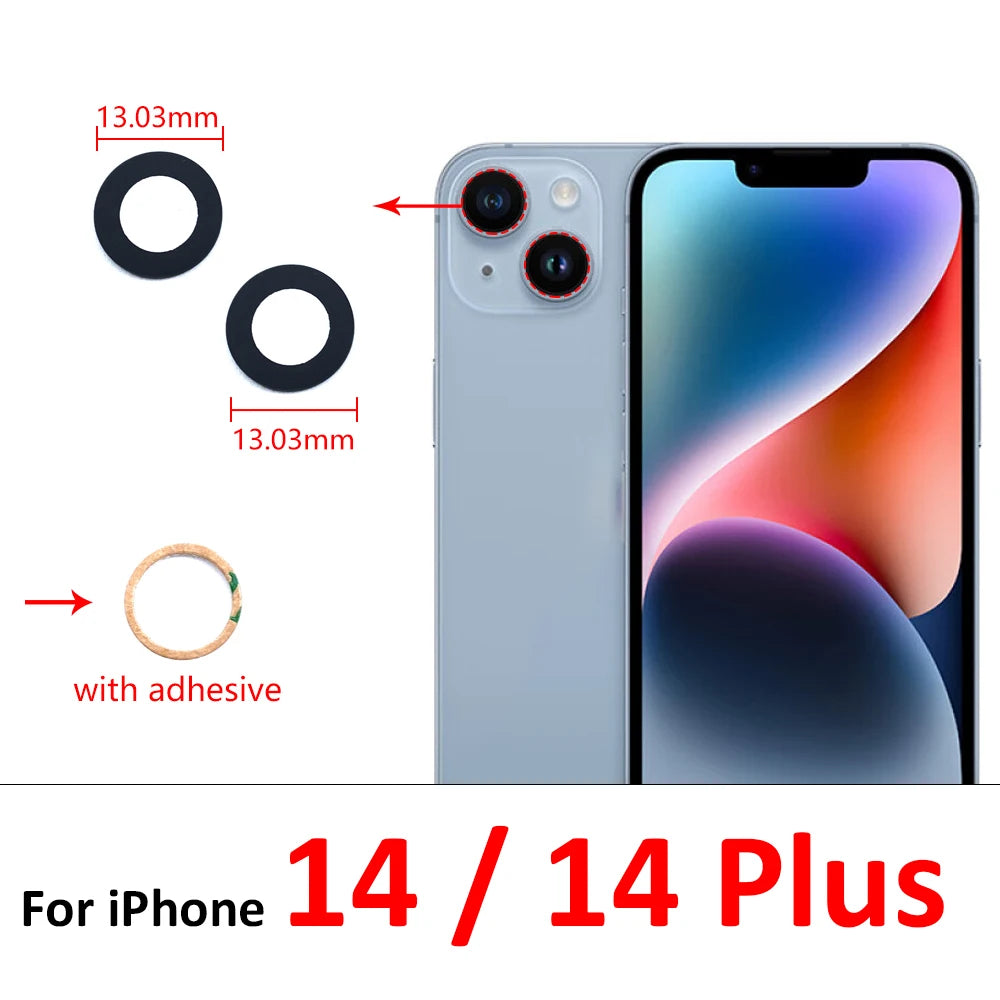 10Pcs/Lot,  For iPhone X XR XS 11 12 13 14 15 16 Pro Max Mini Plus Rear Back Camera Glass Lens With Ahesive