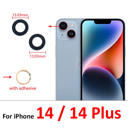 10Pcs/Lot,  For iPhone X XR XS 11 12 13 14 15 16 Pro Max Mini Plus Rear Back Camera Glass Lens With Ahesive