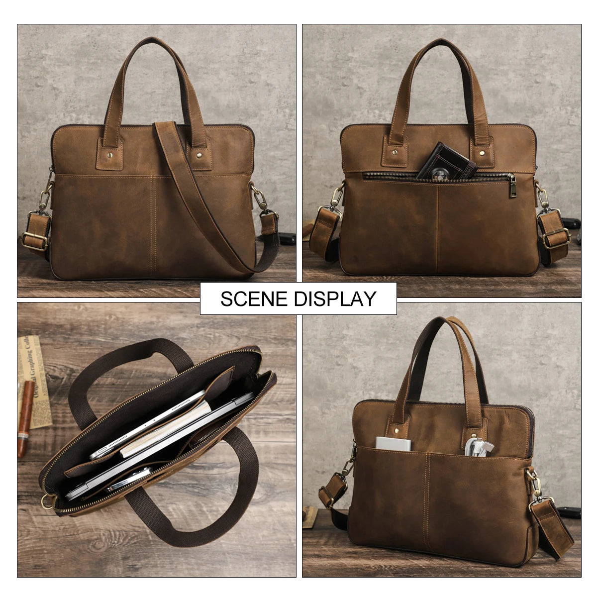 Retro Leather Laptop Bag With Strap For Macbook M4 M3 M2 M1 Air 13 Pro 14 15 16 Inch Case Handbag Men Shoulder Crossbody Bag