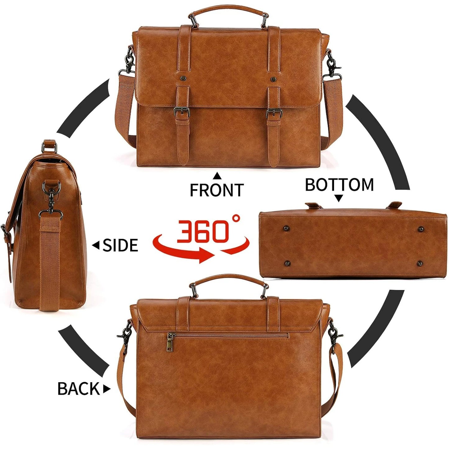 Men's Leather Briefcase Retro Chic Bag 15.6 inch Waterproof Leather Large Capacity Crossbody Bag Laptop Tote