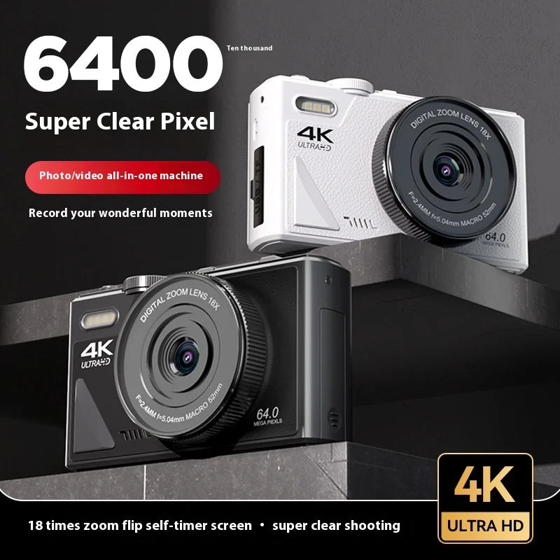 4K Digital Camera 64 Megapixels HD Digital Camera 18X Digital Zoom Single Rotating Screen Cameras 3.0 Inch Screen Custom Camera