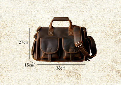 Vintage high quality crazy horse cowhide men's briefcase business travel luxury genuine leather handbag work messenger bag