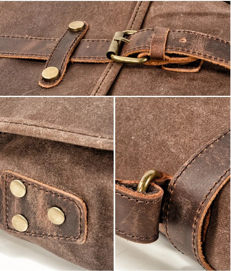 Men's Briefcase Messenger Bags Waxed Canvas 15.6''Laptop