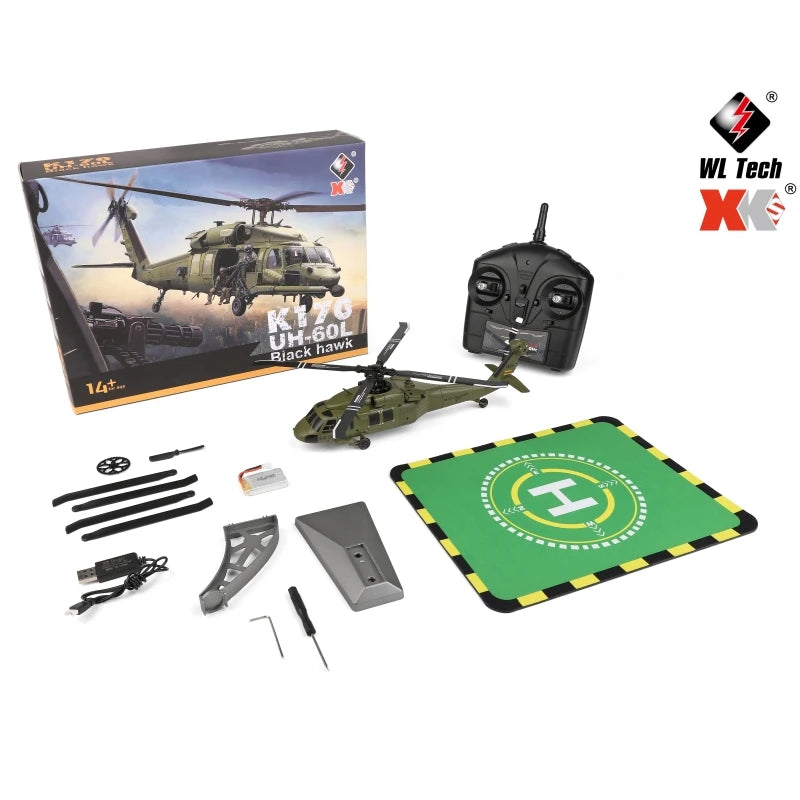 Wltoys K170 Remote Control Helicopter UH-60L 4 Channel brushless Helicopters with Gyro and LED Light Durable Airplane Toy Gift