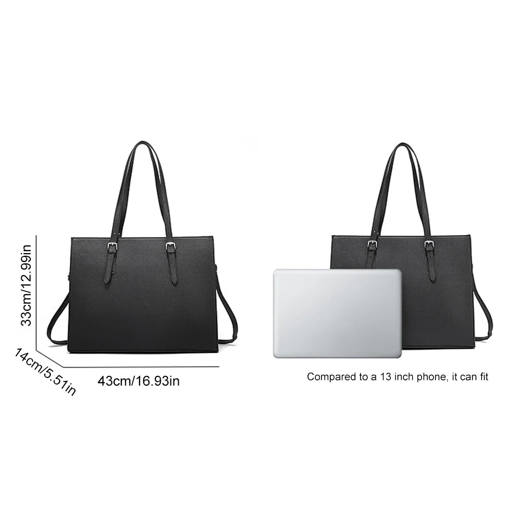 15.6 Inch Large Shoulder Bag PU Leather Computer Tote Bag Multipocket Large Capacity Waterproof Women Business Travel Handbag