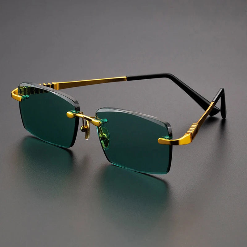 Green Natural Crystal Stone Sunglasses Man Woman Rimless Glass Sun Glasses Mineral Lens Anti Scratch Driver's Shade Top Quality