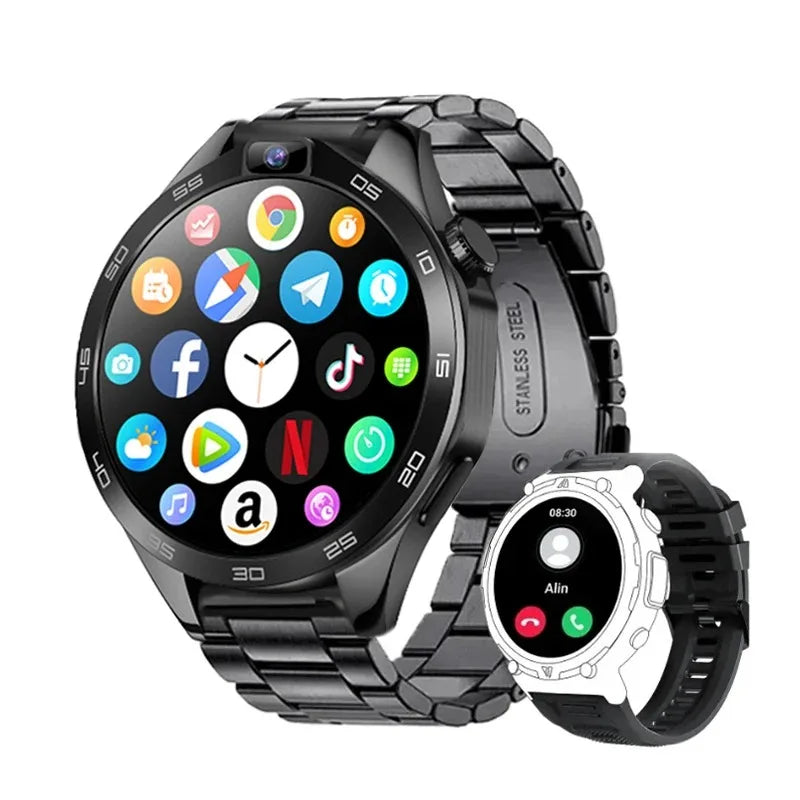 4G LTE Smartwatch For Men 1.85 Inch HD Dual Camera SIM Video Call NFC GPS 3G+32G Heart Rate Health Monitoring Watch