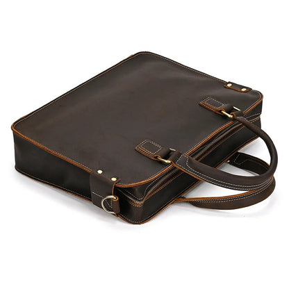 Mew Leather Briefcase 14inch Computer Cowhide Handbag Shoulder Messenger Commuting Genuine Leather Men Briefcases Commuting Bag