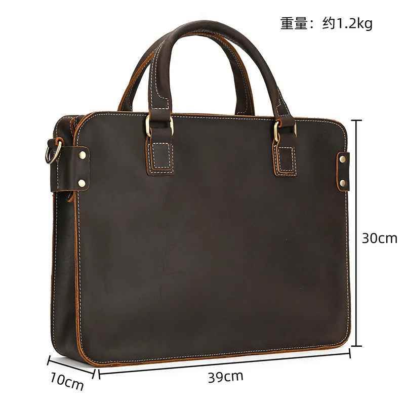 Mew Leather Briefcase 14inch Computer Cowhide Handbag Shoulder Messenger Commuting Genuine Leather Men Briefcases Commuting Bag