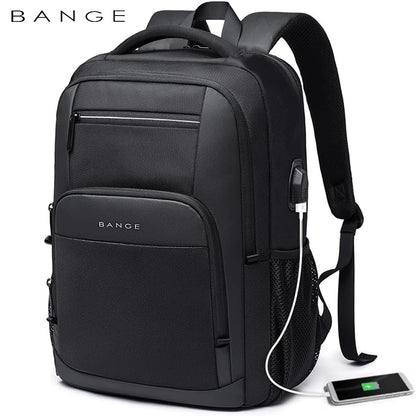 BANGE Travel Waterproof Backpack with USB Charging Port Fit 15.6 Inch Laptop Backpacks for Men and Women, Teenager School Bags