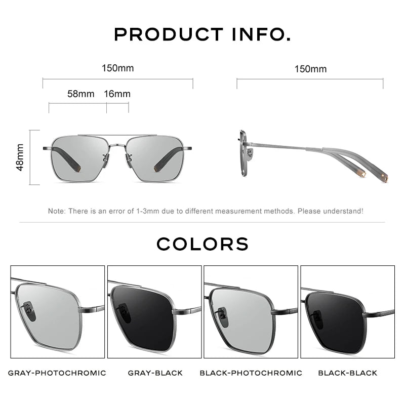 CAPONI Pure Titanium Men's Sunglasses Seiko Polarized Photochromic Outdoor Shades UV400 Original Brand Sun Glasses BS50004