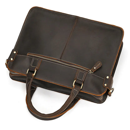 Mew Leather Briefcase 14inch Computer Cowhide Handbag Shoulder Messenger Commuting Genuine Leather Men Briefcases Commuting Bag