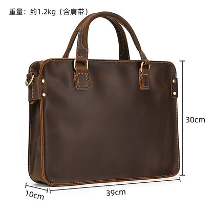 Mew Leather Briefcase 14inch Computer Cowhide Handbag Shoulder Messenger Commuting Genuine Leather Men Briefcases Commuting Bag