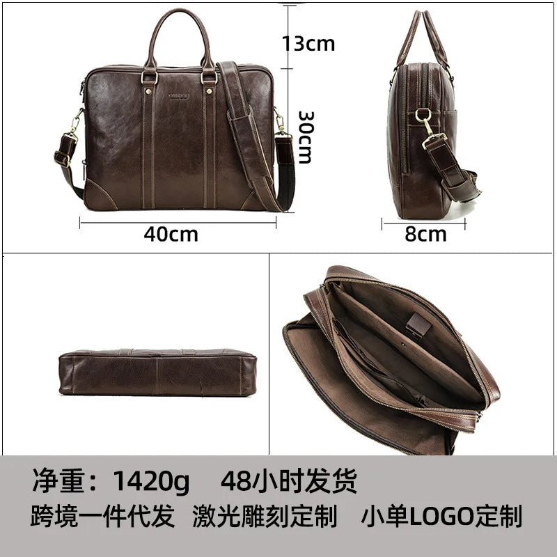 Leather Shoulder Messenger Bag Men Leather Can Hold 14.2-inch Business Laptop Briefcase сумка на плечо кожаная ноутбука портфель