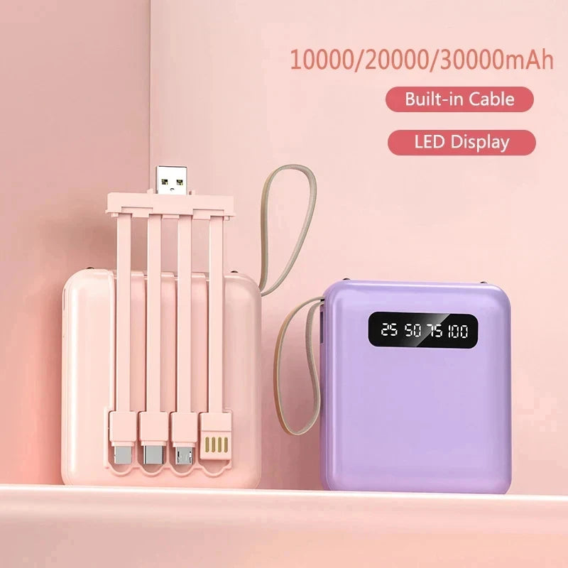 Xiaomi Mini 30000mAh 4-in-1 Power Bank Fast Charging With 4 Cable Mobile External Portable Battery Charger For iPhone Samsung