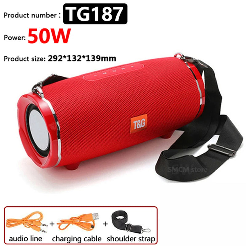 TG187 High Power 50W Portable Bluetooth Speakers Powerful Sound box Wireless Subwoofer Bass Mp3 Player FM radio 4400mAh Battery