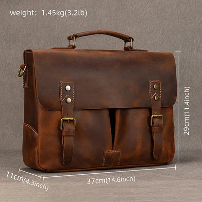 Luufan Men's Briefcase Genuine Leather A4 File Document Handbag Male Soft Cow Leather Laptop Shoulder Bag Business Computer Bag