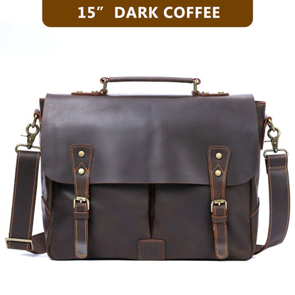 S.WORKER Vintage Genuine Leather Men's Briefcase Laptop Messenger Bag Crazy Horse Leather Handbag Cowhide Retro Casual Style