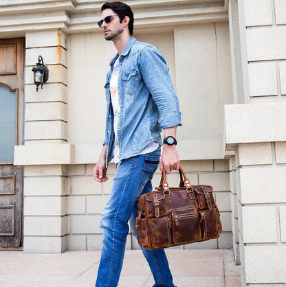 Fashion Natural Leather Men Briefcases With Shoulder Strap Mans Laptop Notebook Hand Bag 2019 New Business Briefcase Bag