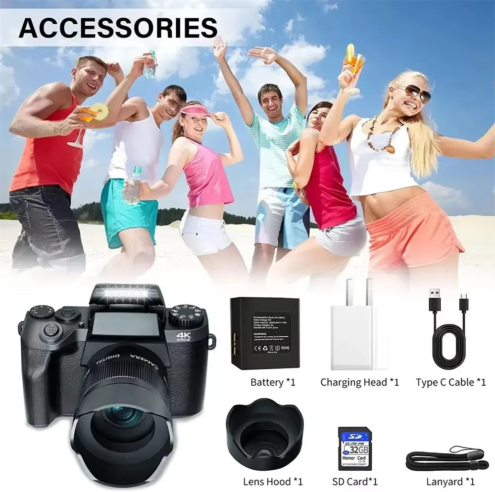 64MP 4K video camera professional instant Auto Focus 60FPS Vlog Camcorder 4 Inch 16X Zoom Touch For Youtube Tiktok Ins Webcam