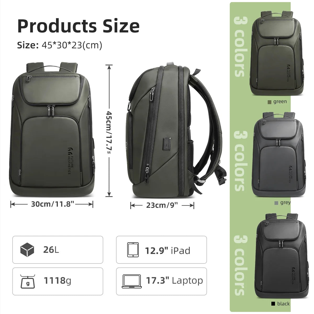 Heroic Knight 17.3 Inch Business Laptop Backpack with Dual USB Port Waterproof Big Capacity Multi-Use Work Office Shoulder Bag