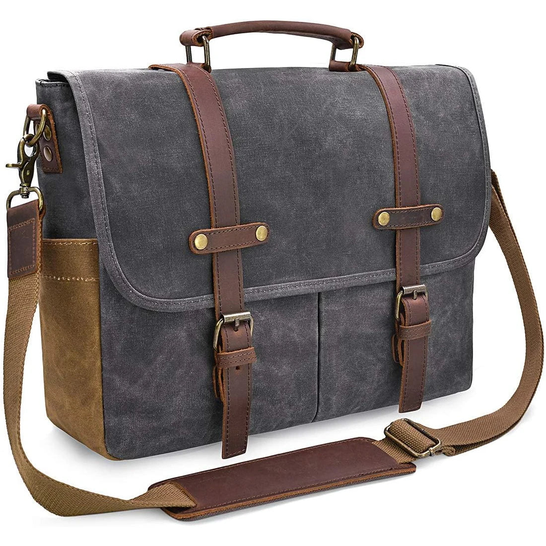 Large Capacity Men's Messenger Bag Sturdy Canvas Laptop Bag 15.6 Inch Waterproof Vintage Briefcase Crossbody Shoulder Bag