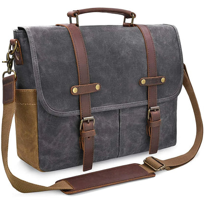 Large Capacity Men's Messenger Bag Sturdy Canvas Laptop Bag 15.6 Inch Waterproof Vintage Briefcase Crossbody Shoulder Bag