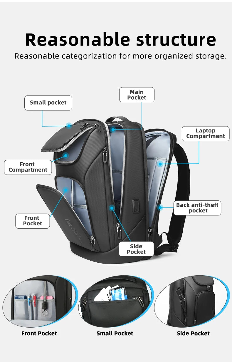 Heroic Knight Business Backpack Waterproof Man 17.3" Laptop Bag Multifunctional High Capacity Work Travel Backpack with USB Port