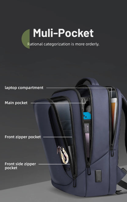 Hcankcan Business Men's Backpack Casual Waterproof 15.6'' Laptop Bags USB Charging Daily Commuter Travel Backpack College Packs