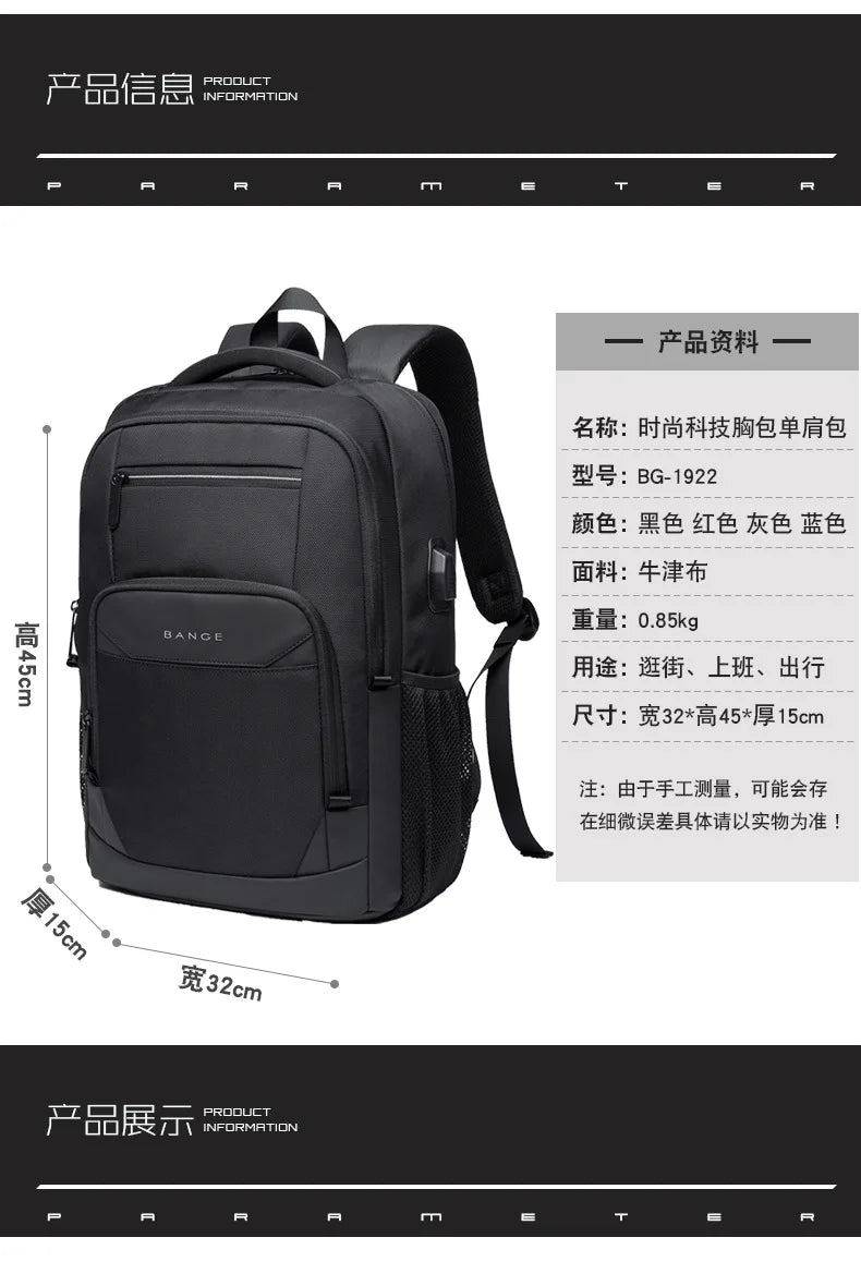 Bange Traveling Backpack for  Student School Bag Large Capacity 15.6 Laptop Daily USB Charging Waterproof Laptop Backpack New