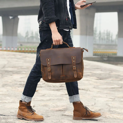 S.WORKER Vintage Genuine Leather Men's Briefcase Laptop Messenger Bag Crazy Horse Leather Handbag Cowhide Retro Casual Style