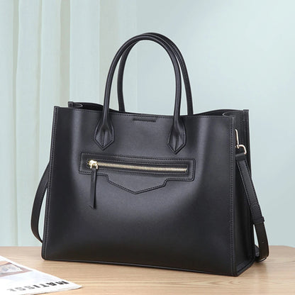 2023 Luxury Women Bag Elegant Cow Leather Business Lady Portfolio Handbag Fashion A4 Large Capacity Female Designer Shoulder Bag