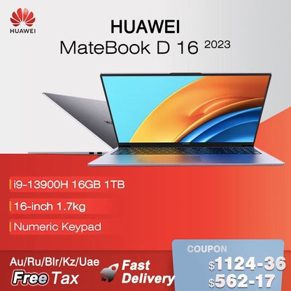 2023 HUAWEI MateBook D16 Laptop i9-13900H/ i7-13700H/i5-13500H 16GB 1TB Notebook 13th Intel CPU 16-inch With Numeric Keypad SSD